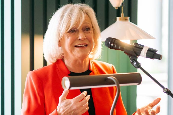 Sue Barker former tennis player and sports broadcaster delivering a keynote speech